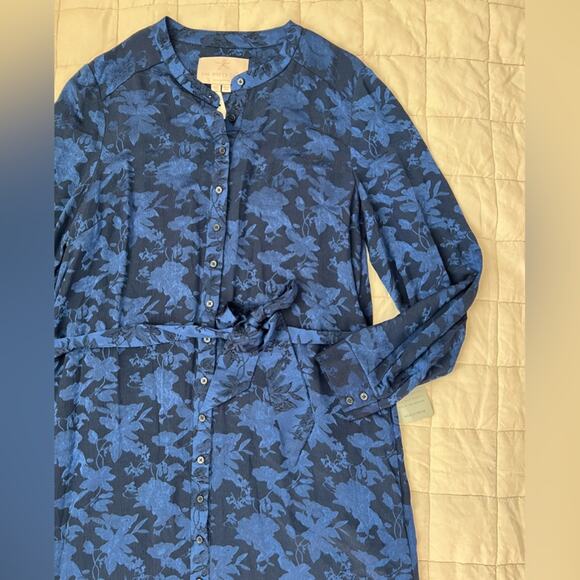 Gal Meets Glam Collection Navy Floral Frances Empress Damask Shirtdress - 10 - Picture 4 of 12